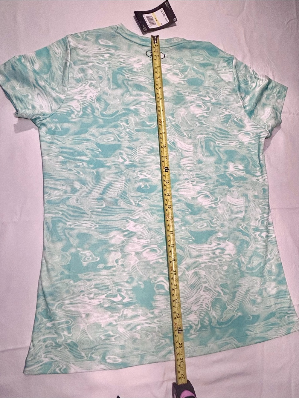 Aqua Marbled V-Neck Performance Tee Athleisure Breathable Quick Dry Lightweight - Picture 6 of 7